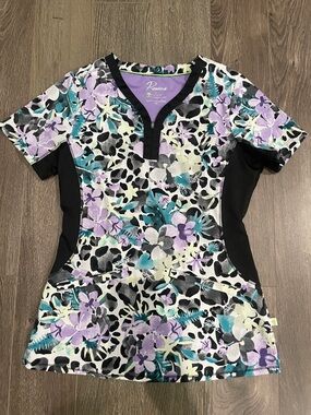 healing hands Floral Print Medical Scrub Top in Purple, Teal, Black, White